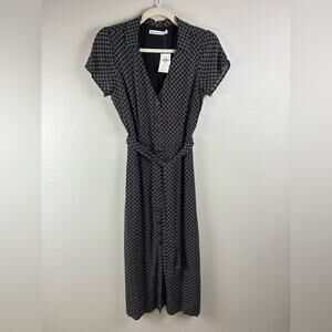 NEW Abercrombie Collared Button-Up Tie-Waist Midi Dress with Split Hem XS